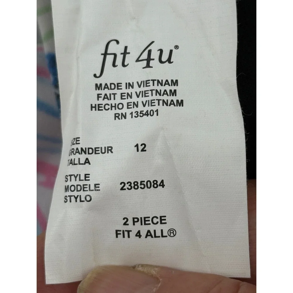 Fit 4 U Womens Floral Halter Tankini Swim Top Multicolor‎ V-Neck Sz 12
